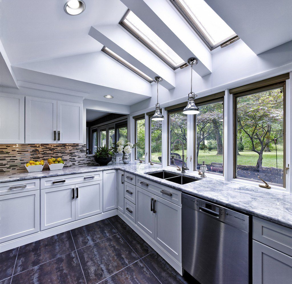 Kitchen sink with large windows