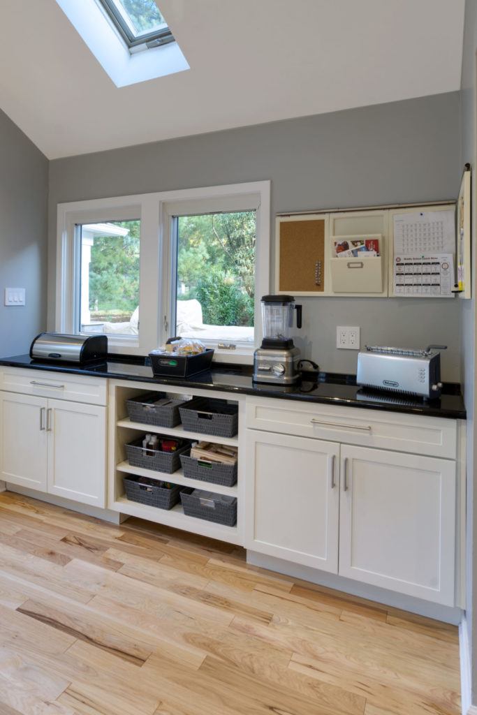 Bishop kitchen with open cabinet space and all plywood construction. This means lower VOC's 