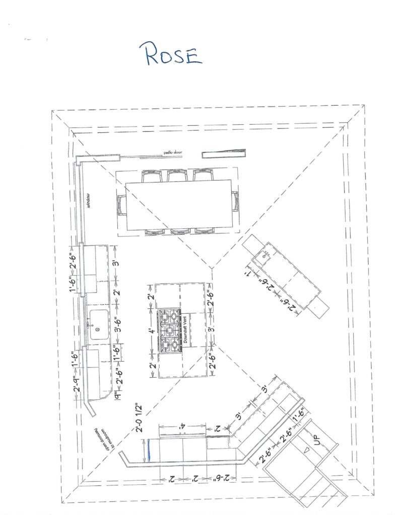 Kitchen floor plan. Rose should be working with a kitchen designer.