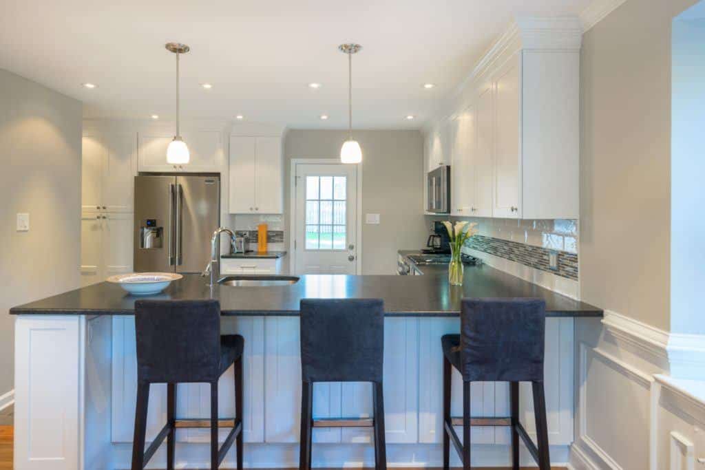 Well designed kitchen with functional countertop arrangement.