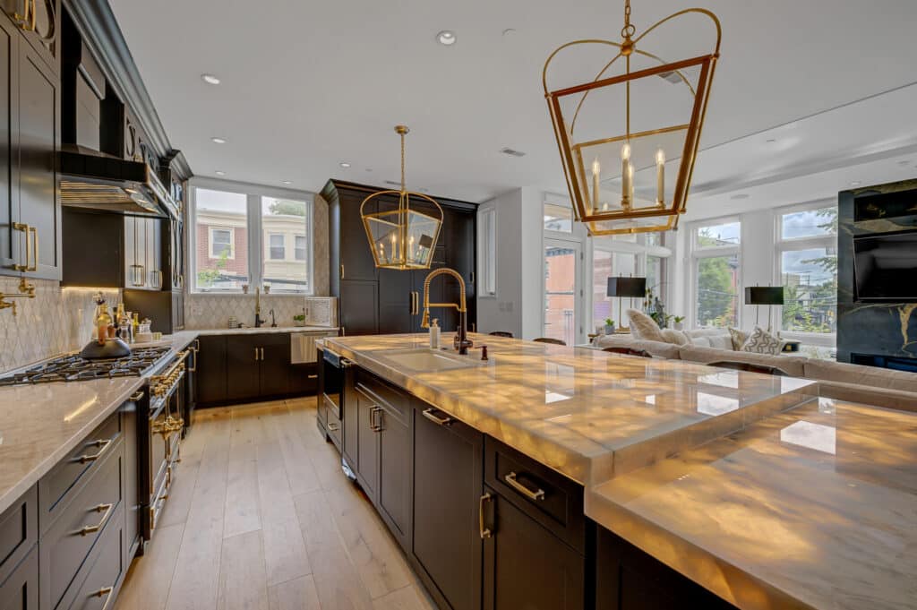 Kitchen island that lights up. Designed by local kitchen designer Chris Rosetti