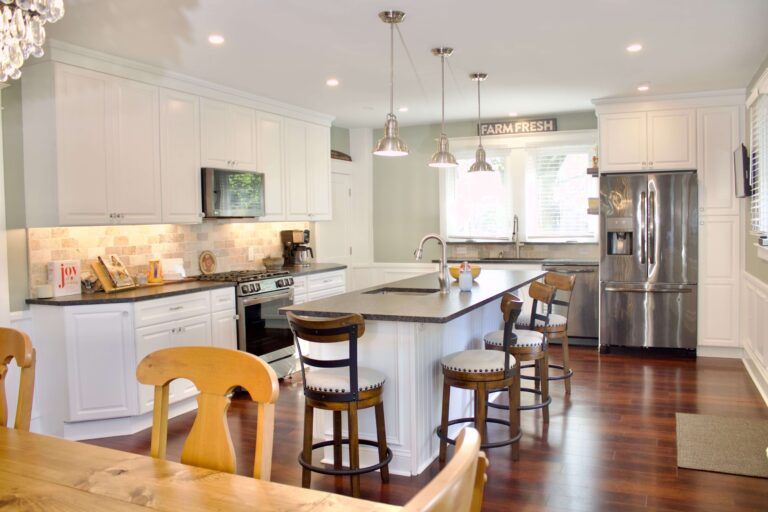 Remodeled kitchen in East Norriton designed by Main Line Kitchen Design in Fabuwood Hallmark Frost.