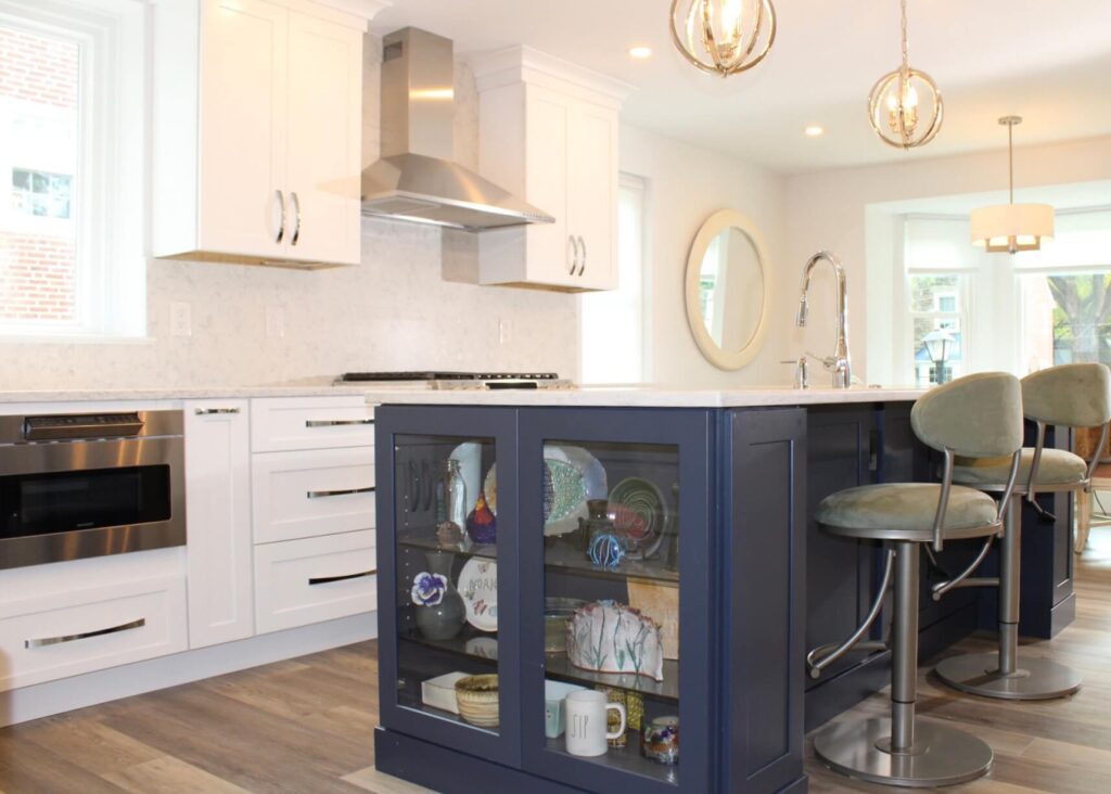 Bala Cynwyd Fabuwood Kitchen with navy blue island