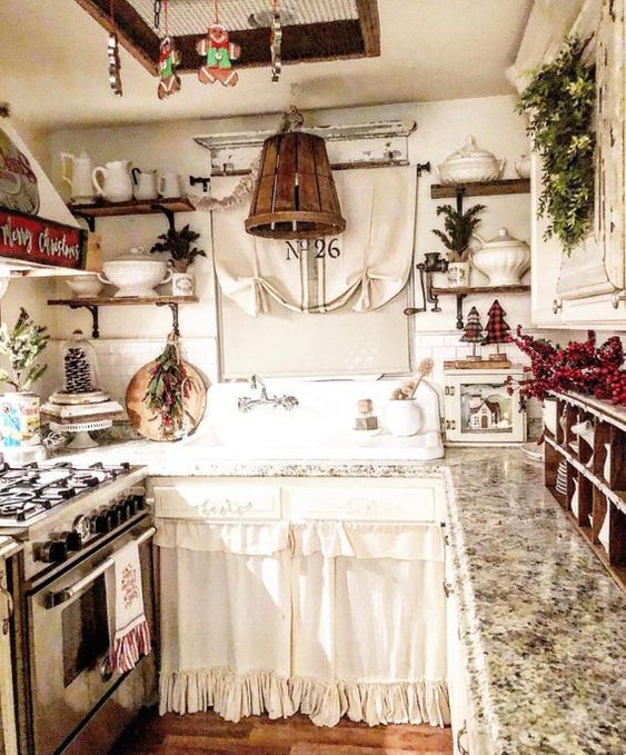 old kitchen with christmas decorations 