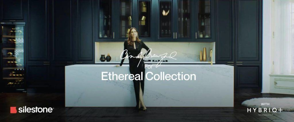 Cindy Crawford in Silestone ad for kitchen countertop
