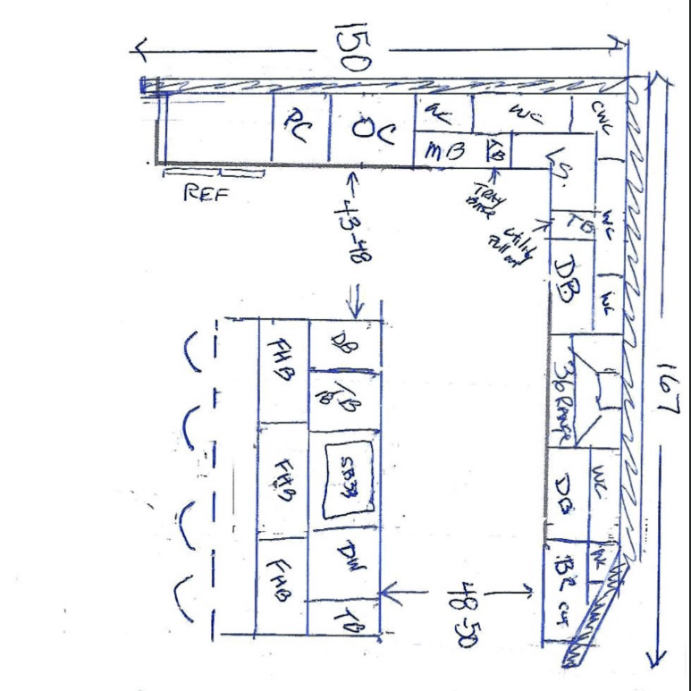 Kitchen design eliminating angles