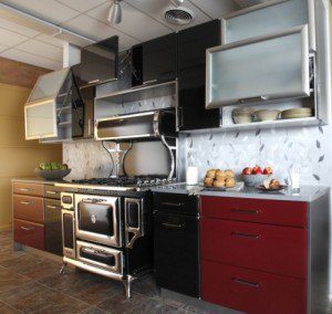 steam punk style kitchen in Bishop Cabinet brand